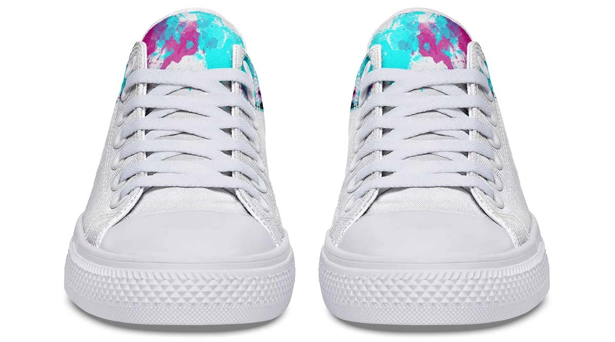 Watercolor Skull Art Low-Top Sneakers - White Artistic Footwear - Image 4