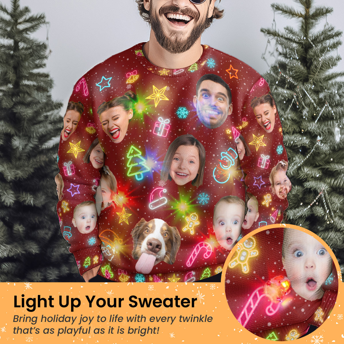 Custom Face Funny Light Up Christmas - Personalized Photo Ugly Sweater - Image 2