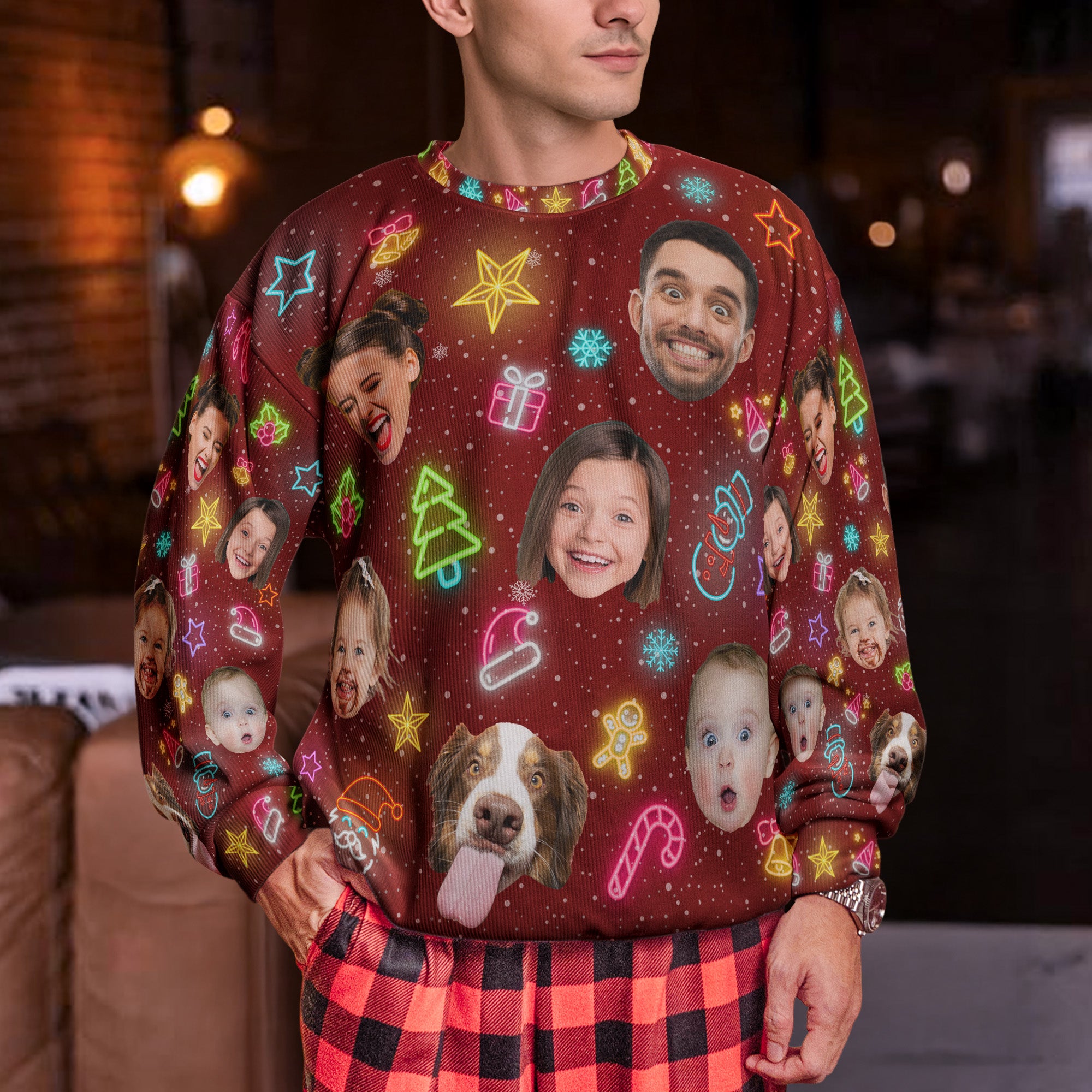 Custom Face Funny Light Up Christmas - Personalized Photo Ugly Sweater - Image 5