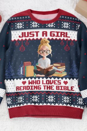 Just A Girl Who Loves Reading Bible - Personalized Ugly Sweater