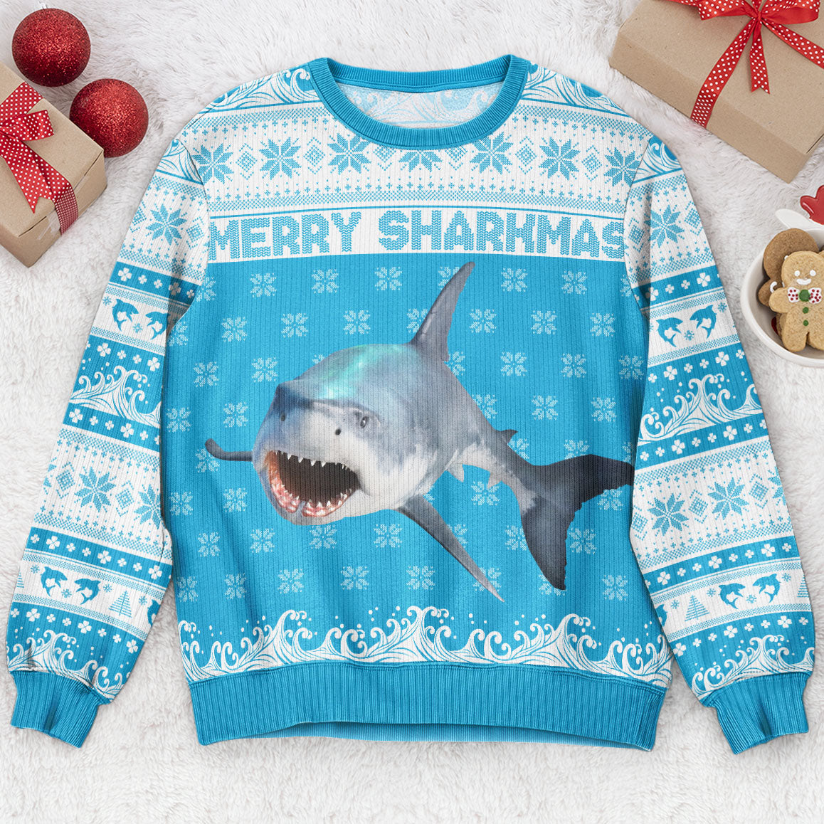 Merry Sharkmas - Personalized Photo Ugly Sweater - Image 2