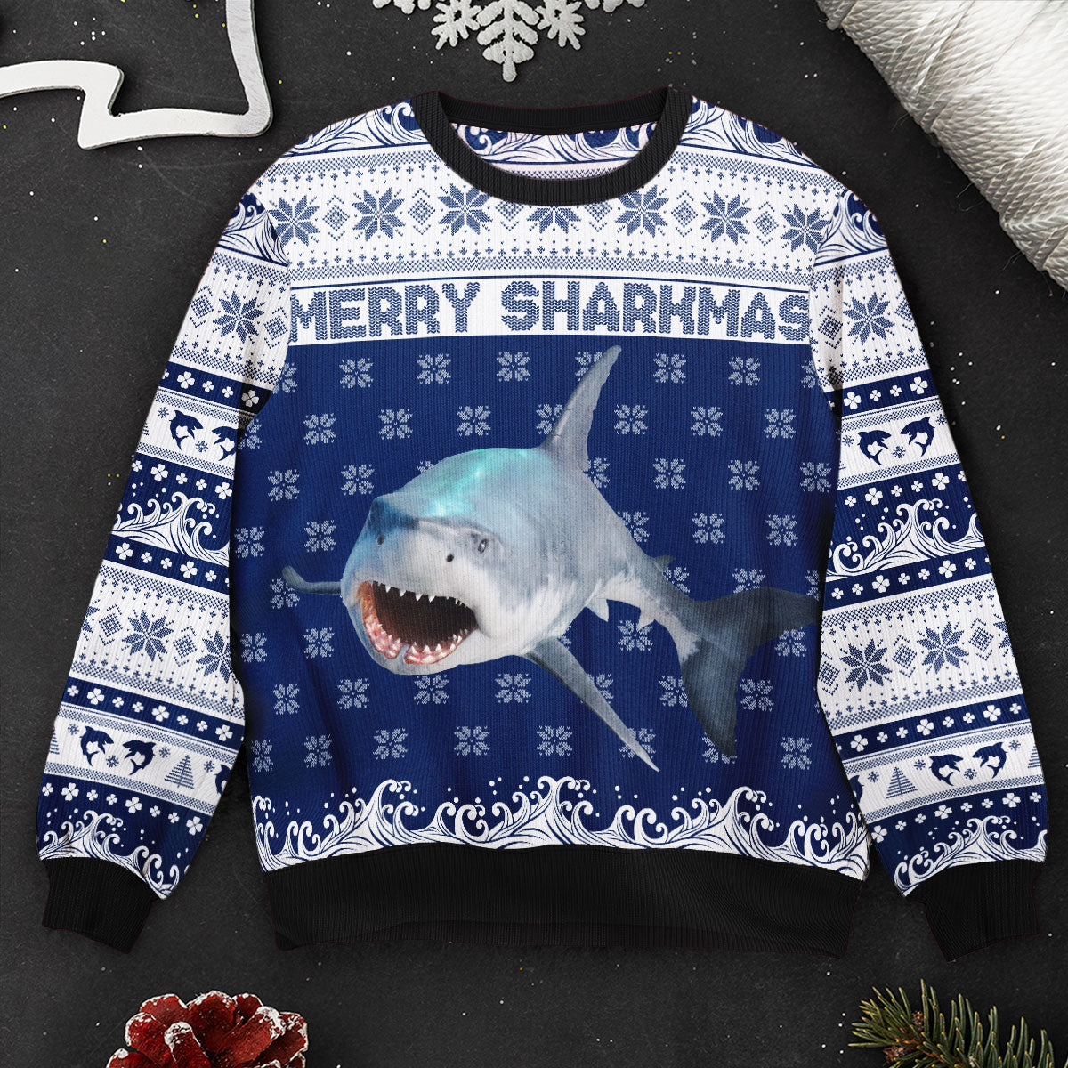 Merry Sharkmas - Personalized Photo Ugly Sweater - Image 5