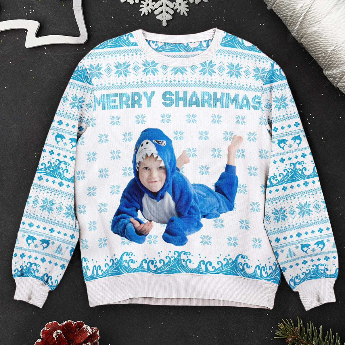 Merry Sharkmas - Personalized Photo Ugly Sweater - Image 7
