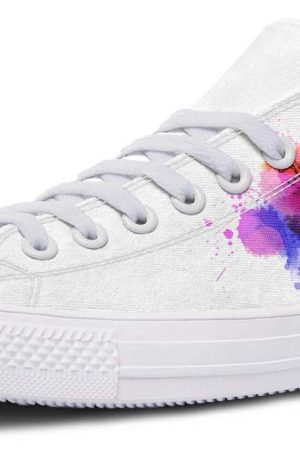 Floral Skull Pattern White Low-Top Sneakers - Boho Streetwear Style