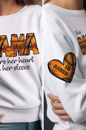 This Basketball Mom Wear Her Heart On Her Sleeve - Personalized Sweatshirt